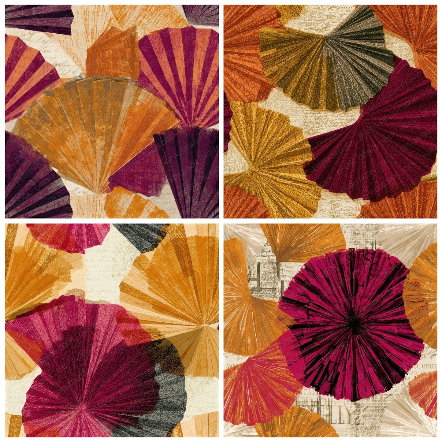 ASCII Pleated Forms Amber Magenta Seamless Digital Paper Pack (DDD013867)