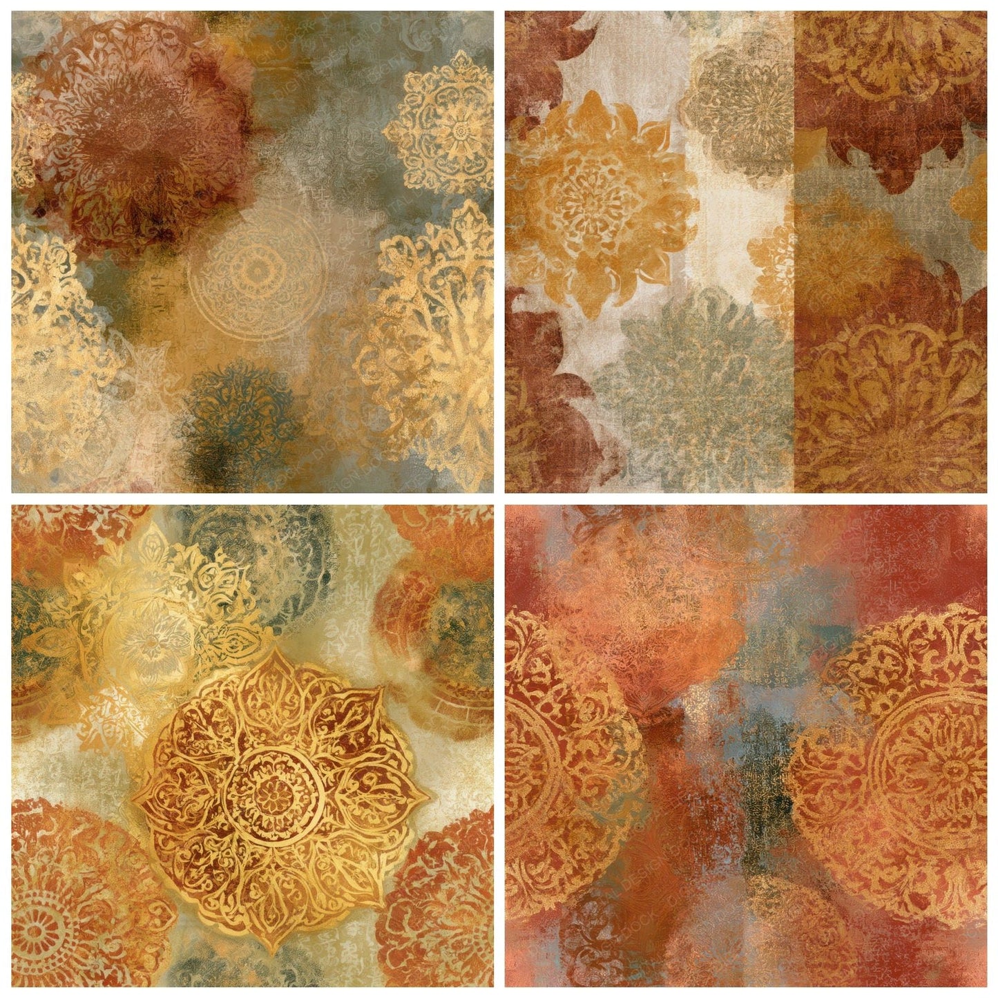 Baroque Mandala Rust Gold Seamless Digital Paper Pack (DDD013868)