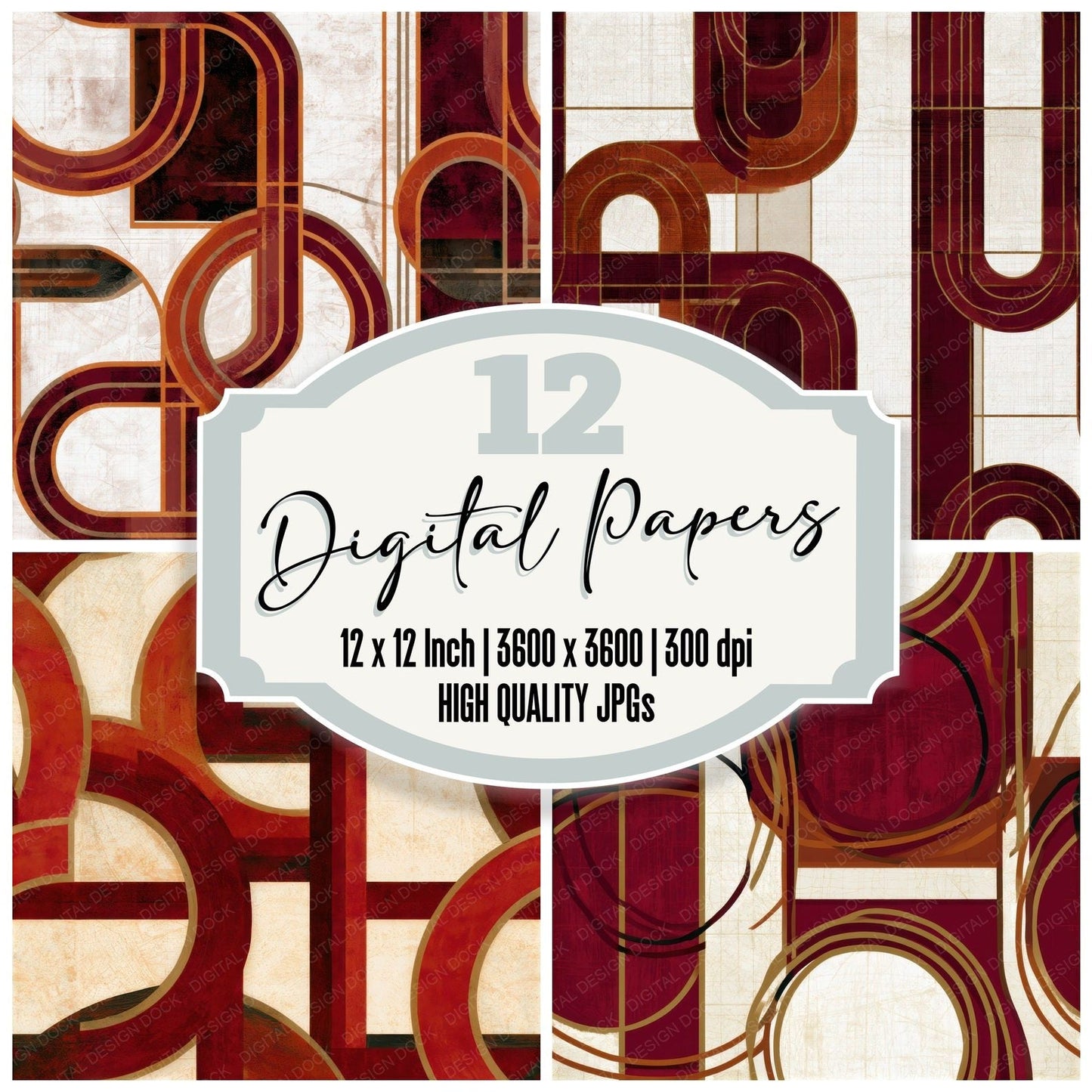 Bauhaus Lariat Garnet Wine Seamless Digital Paper Pack (DDD013869)