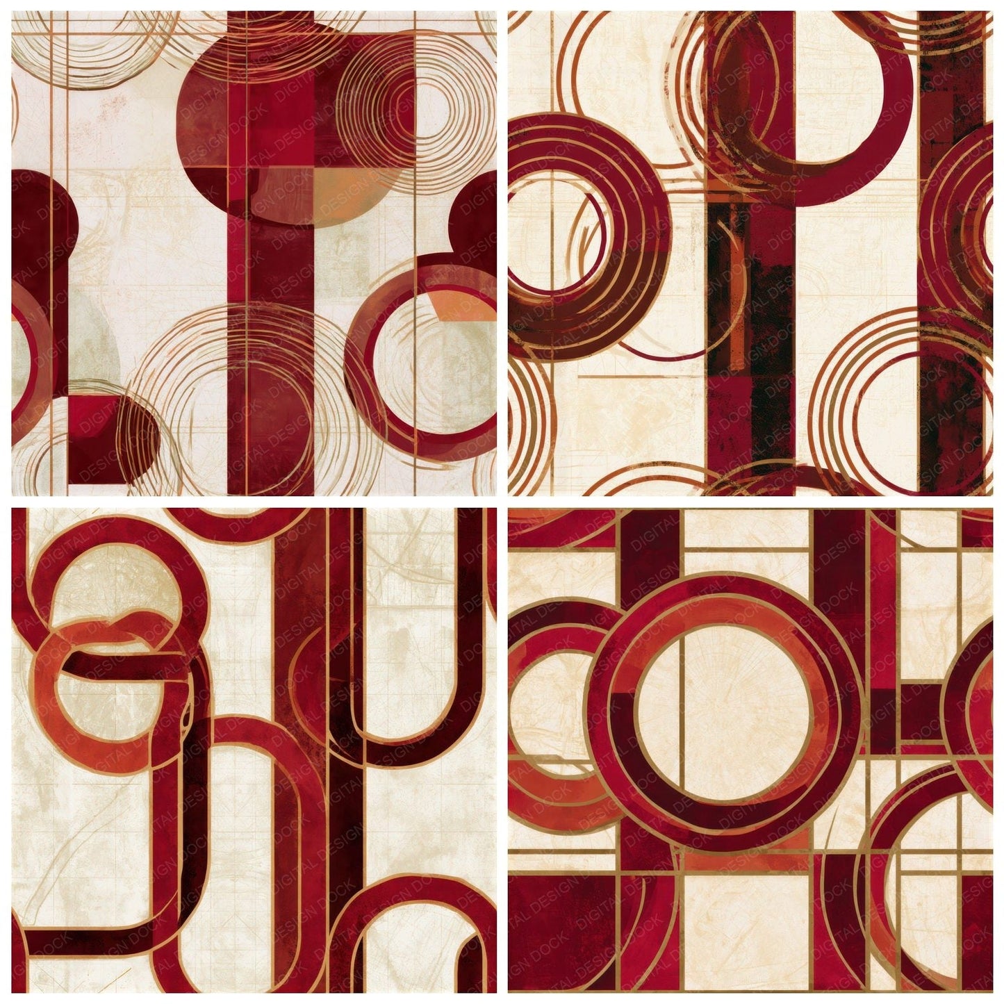 Bauhaus Lariat Garnet Wine Seamless Digital Paper Pack (DDD013869)