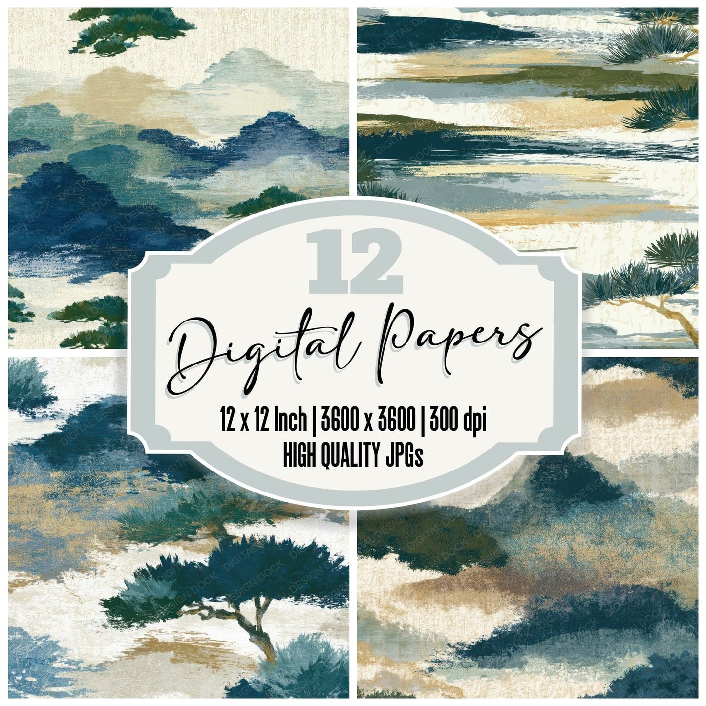 Chinoiserie Pine Cedar Stone Tonal Digital Paper Pack (DDD013870)