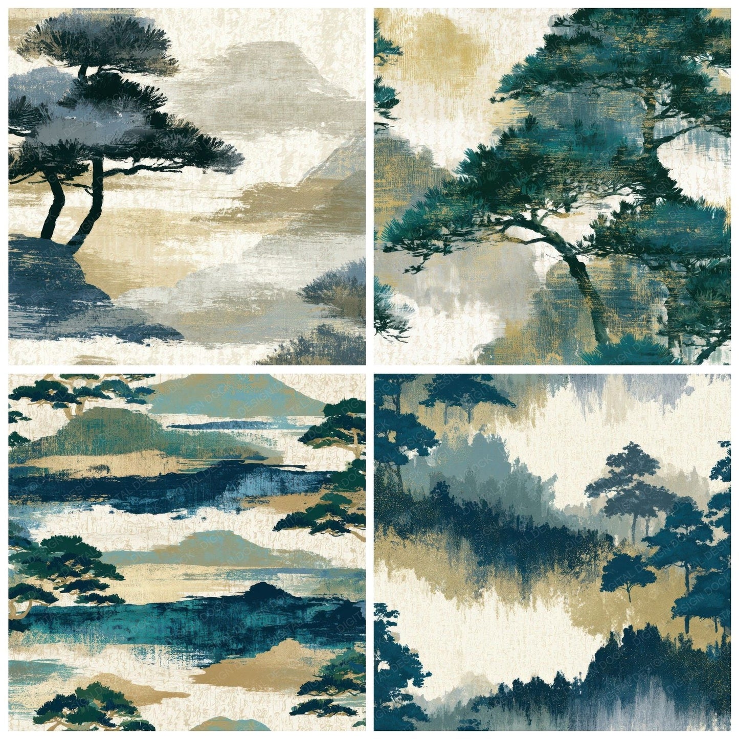 Chinoiserie Pine Cedar Stone Tonal Digital Paper Pack (DDD013870)