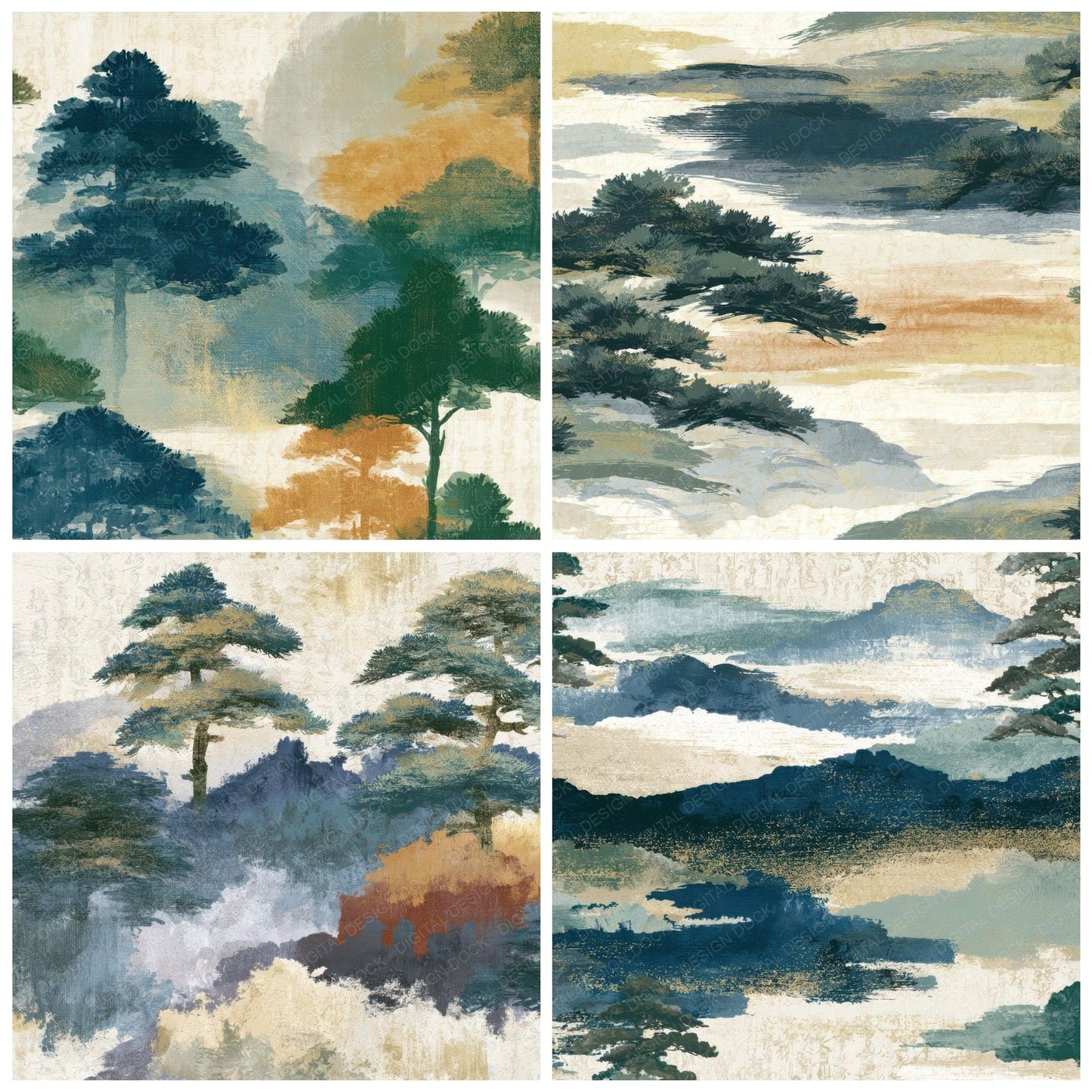 Chinoiserie Pine Cedar Stone Tonal Digital Paper Pack (DDD013870)