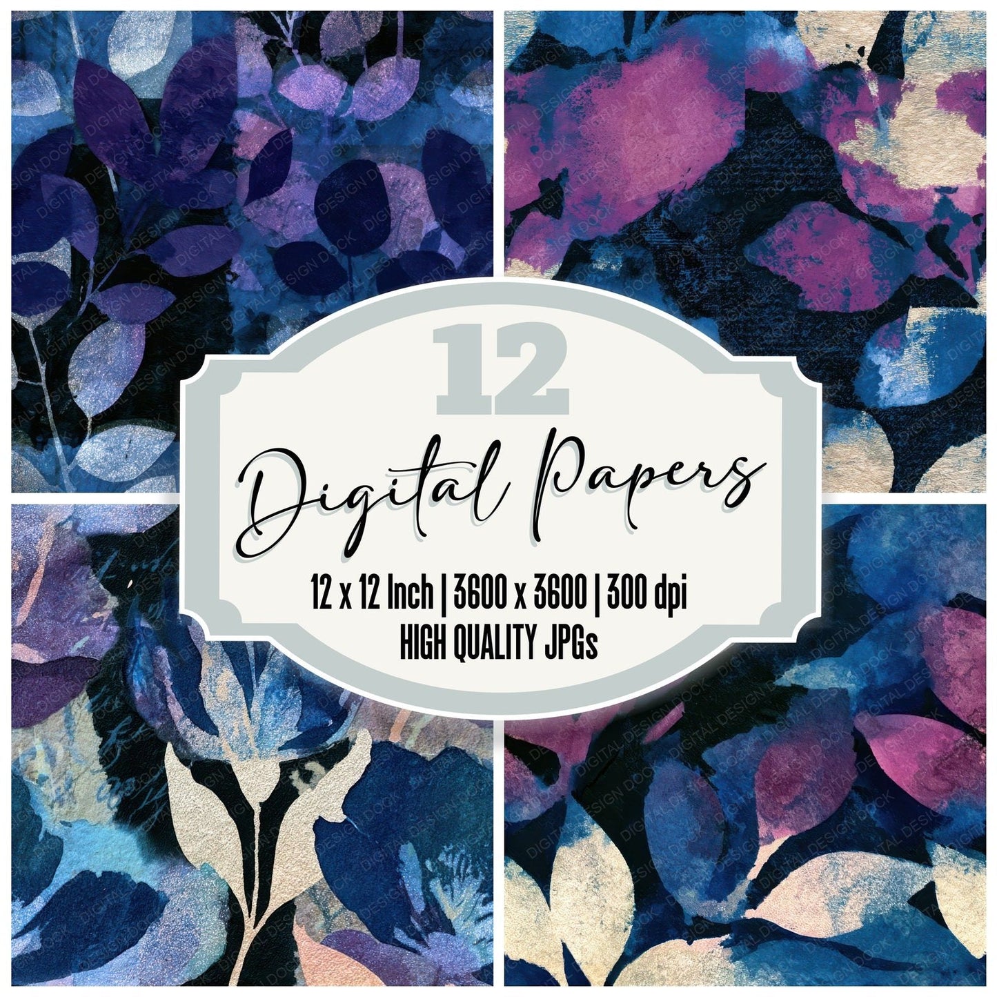 Cyanotype Aubergine Pearl Tonal Seamless Digital Paper Pack (DDD013871)