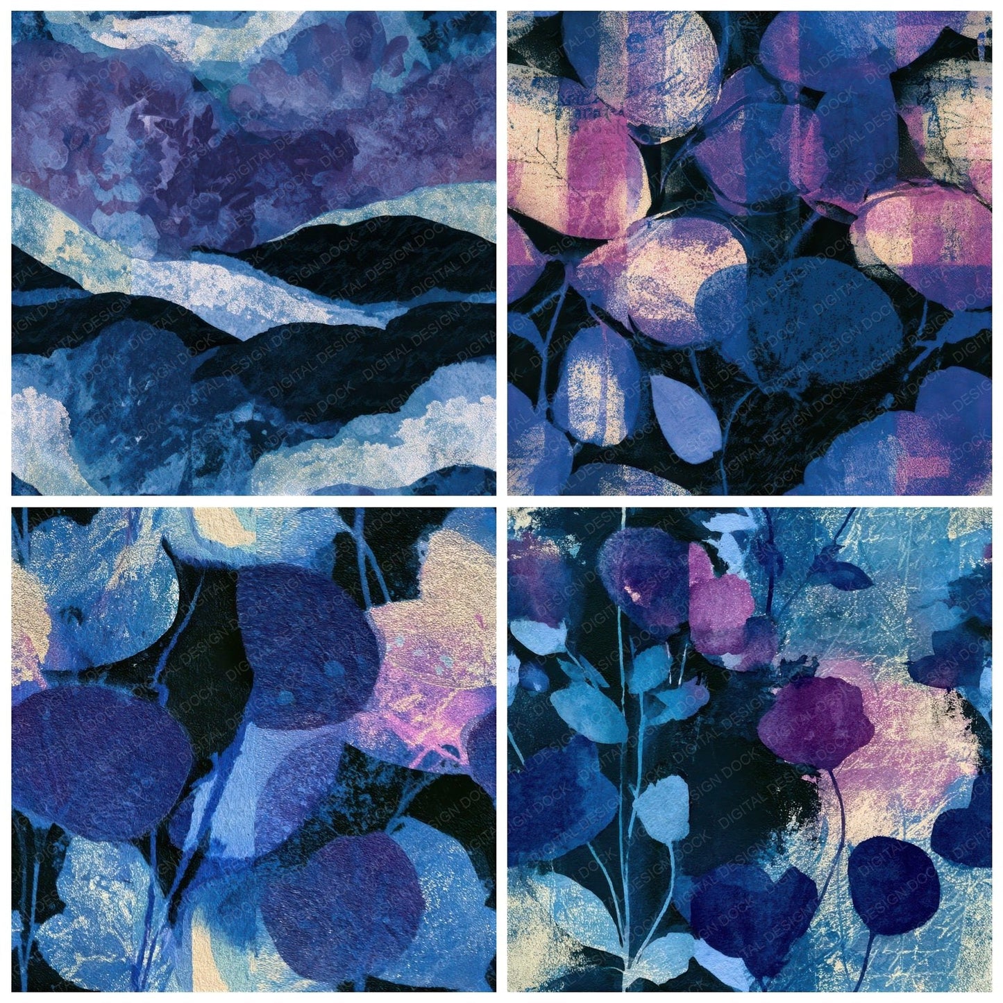 Cyanotype Aubergine Pearl Tonal Seamless Digital Paper Pack (DDD013871)