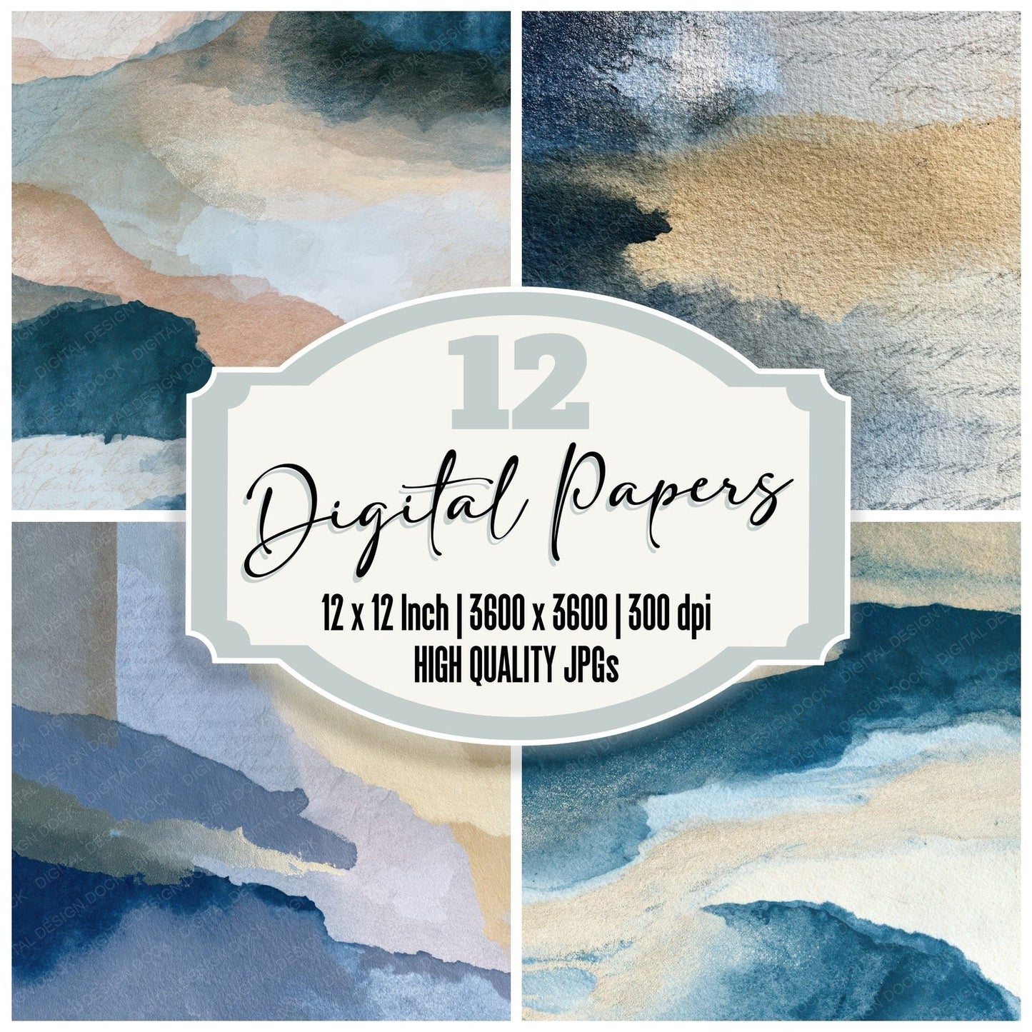 Cyanotype Sand Biscuit Dove Abstract Digital Paper Pack (DDD013872)