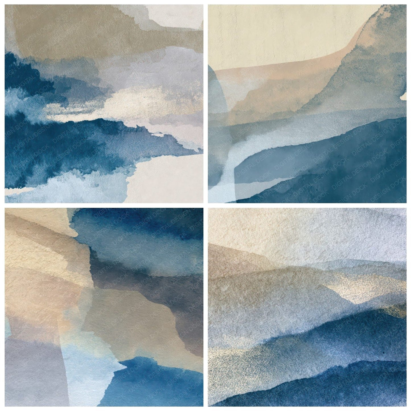 Cyanotype Sand Biscuit Dove Abstract Digital Paper Pack (DDD013872)