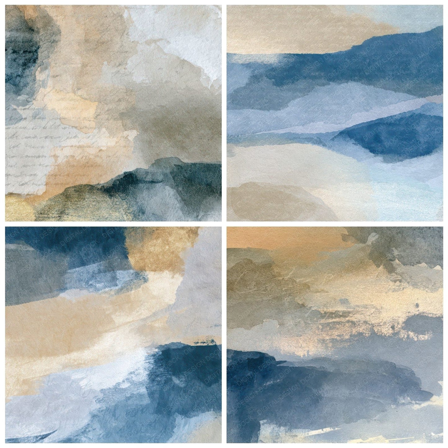 Cyanotype Sand Biscuit Dove Abstract Digital Paper Pack (DDD013872)