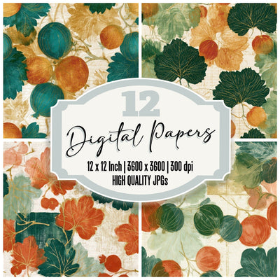 Drypoint Gooseberries Papaya Jade Seamless Digital Paper Pack (DDD013873)