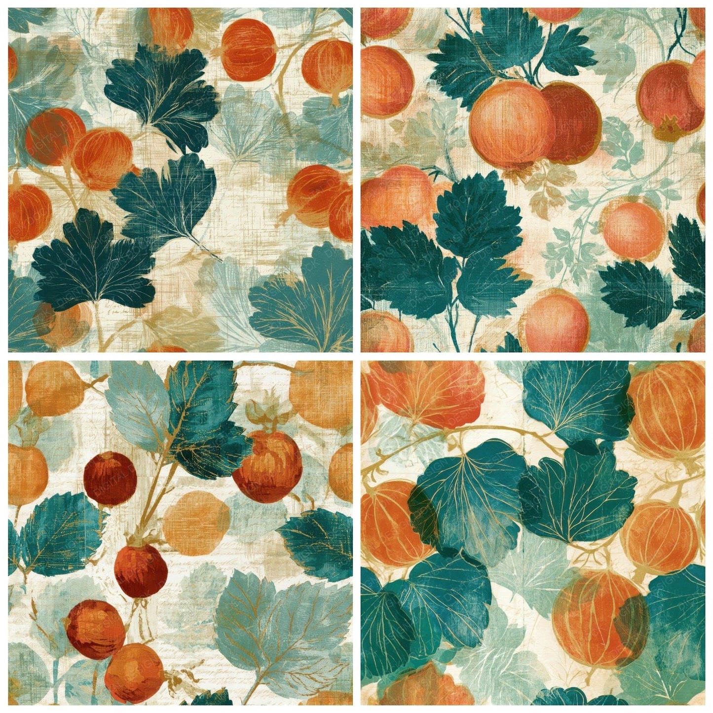 Drypoint Gooseberries Papaya Jade Seamless Digital Paper Pack (DDD013873)