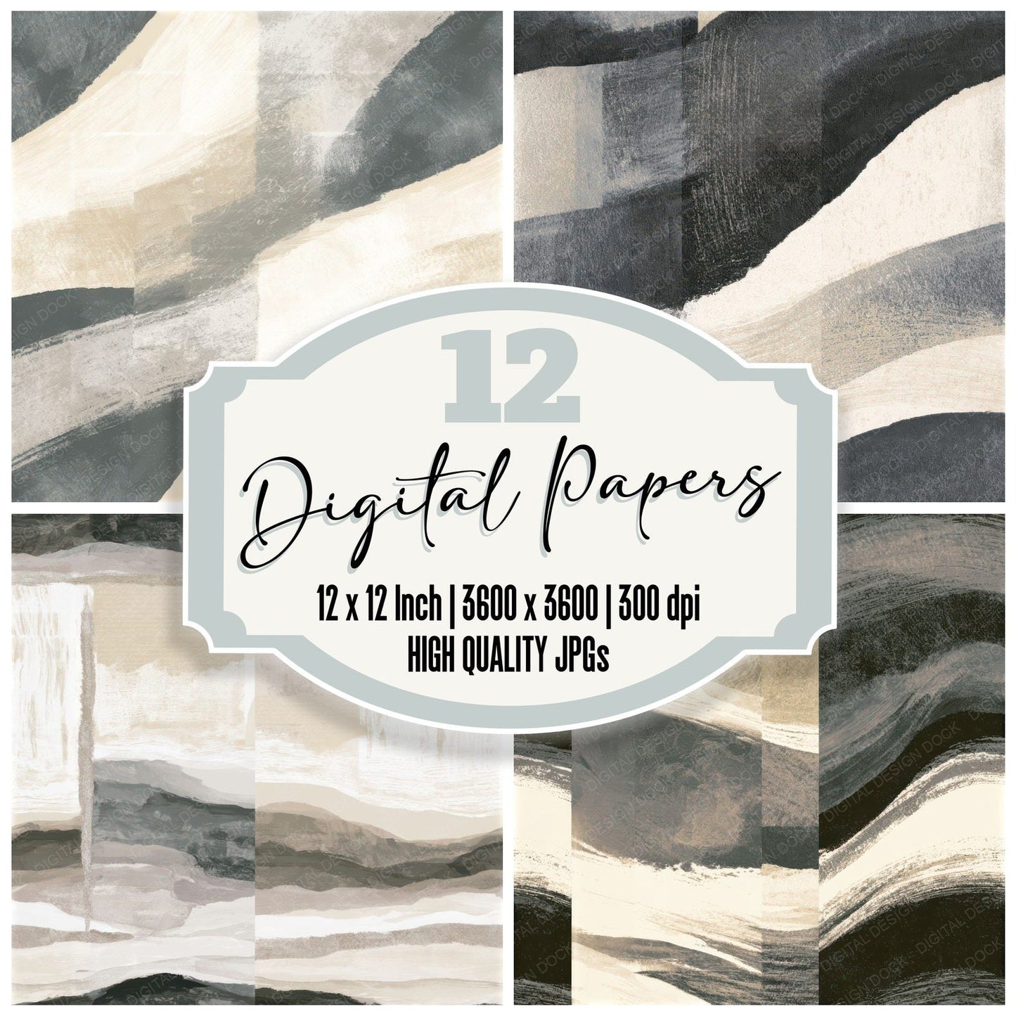 Gouache Graphite Cream Tonal Seamless Digital Paper Pack (DDD013875)
