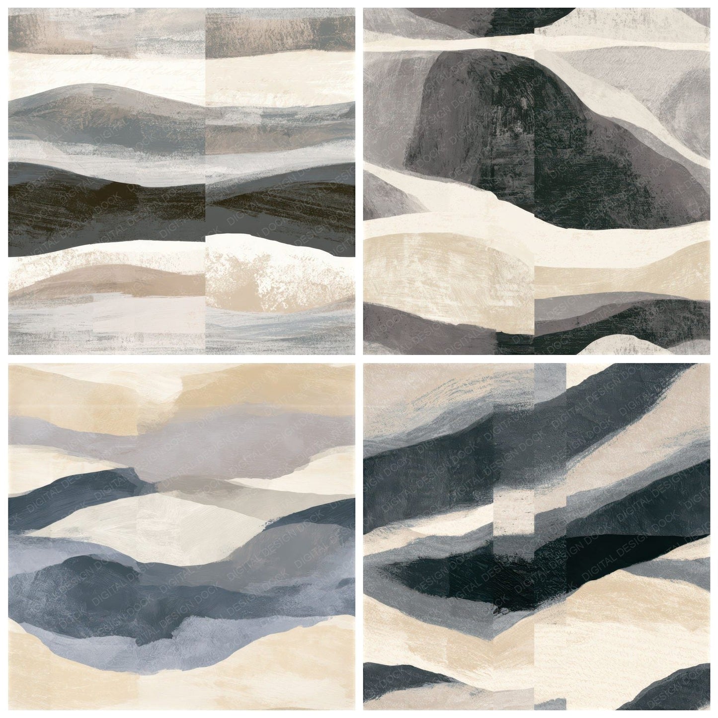 Gouache Graphite Cream Tonal Seamless Digital Paper Pack (DDD013875)