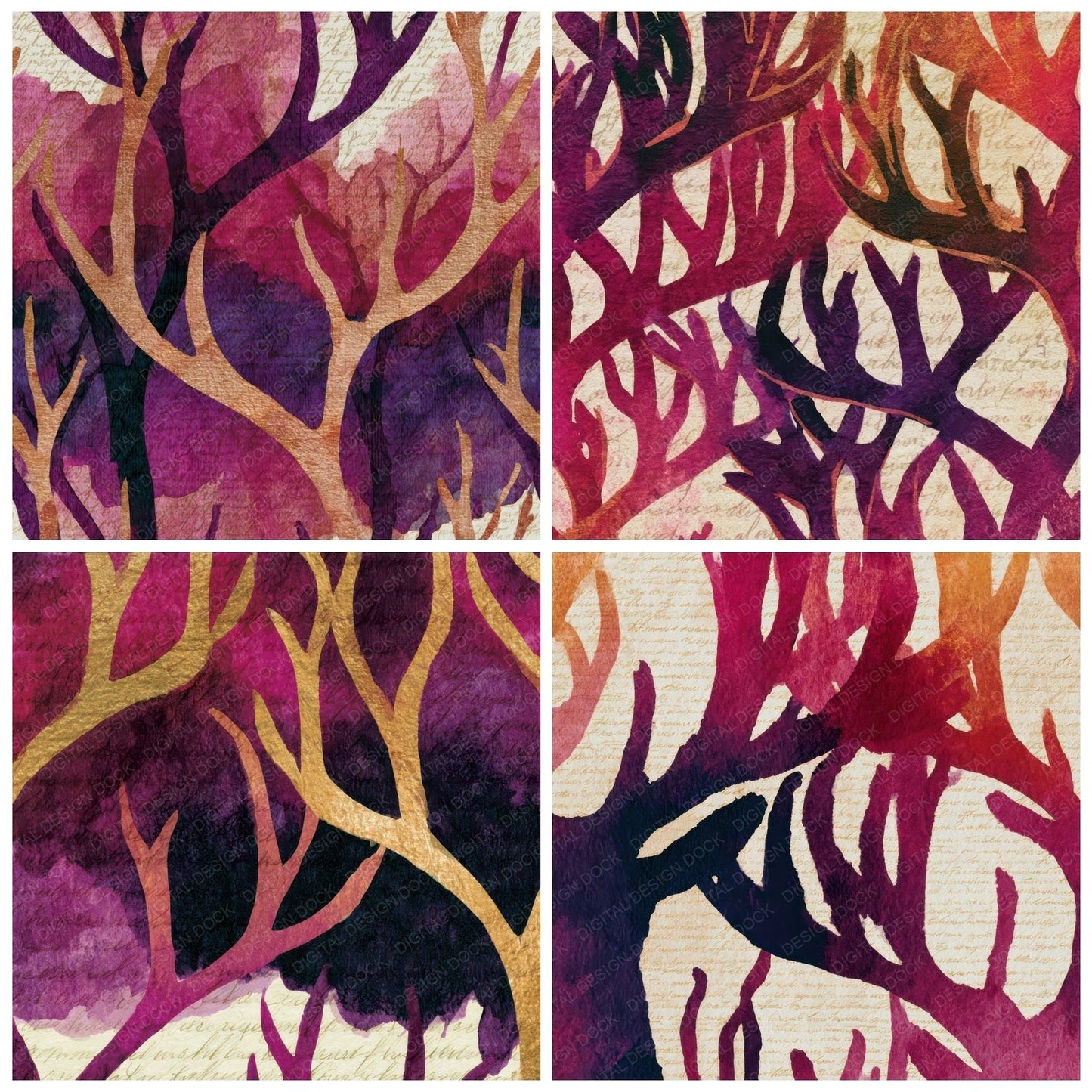 Ink Wash Antlers Raspberry Plum Digital Paper Pack (DDD013876)