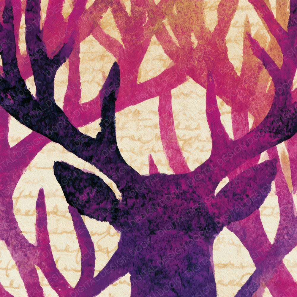 Ink Wash Antlers Raspberry Plum Digital Paper Pack (DDD013876)