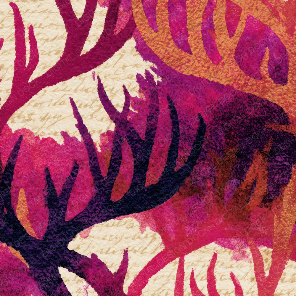 Ink Wash Antlers Raspberry Plum Digital Paper Pack (DDD013876)