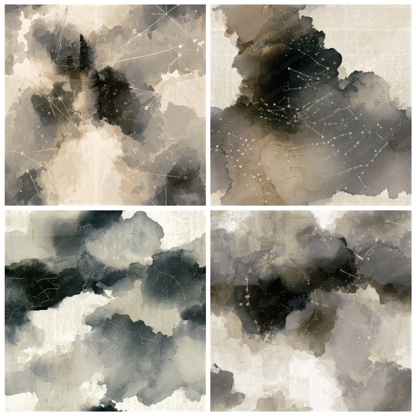 Ink Wash Constellations Oyster Storm Seamless Digital Paper Pack (DDD013878)