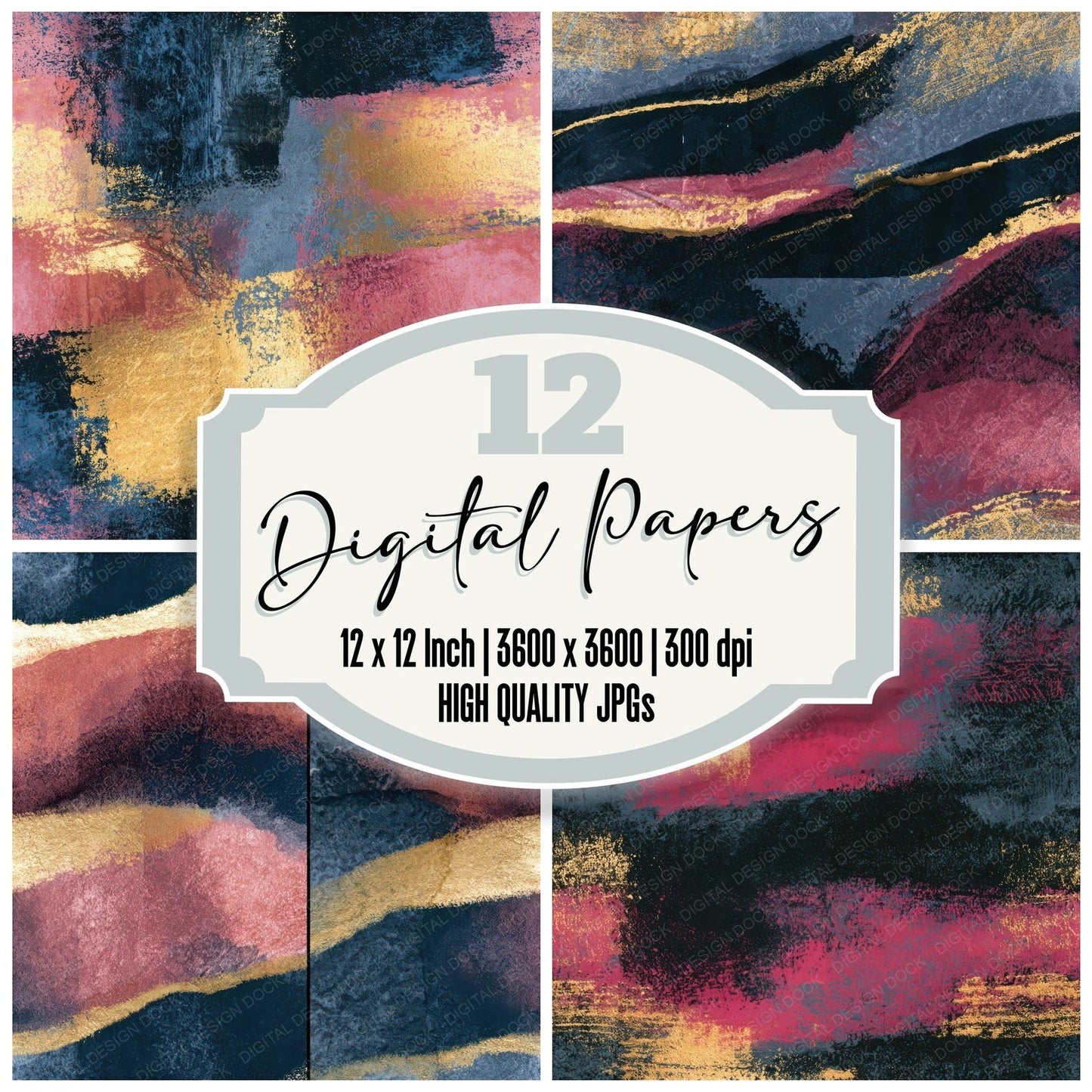 Monoprint Jet Rose Pewter Texture Seamless Digital Paper Pack (DDD013879)