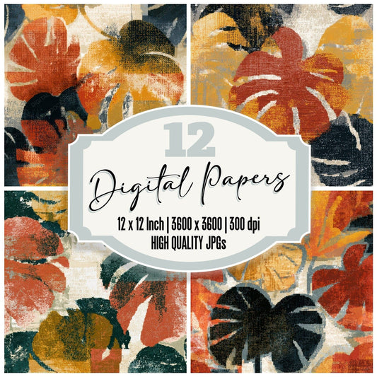Pixel Monstera Terracotta Seamless Digital Paper Pack (DDD013881)