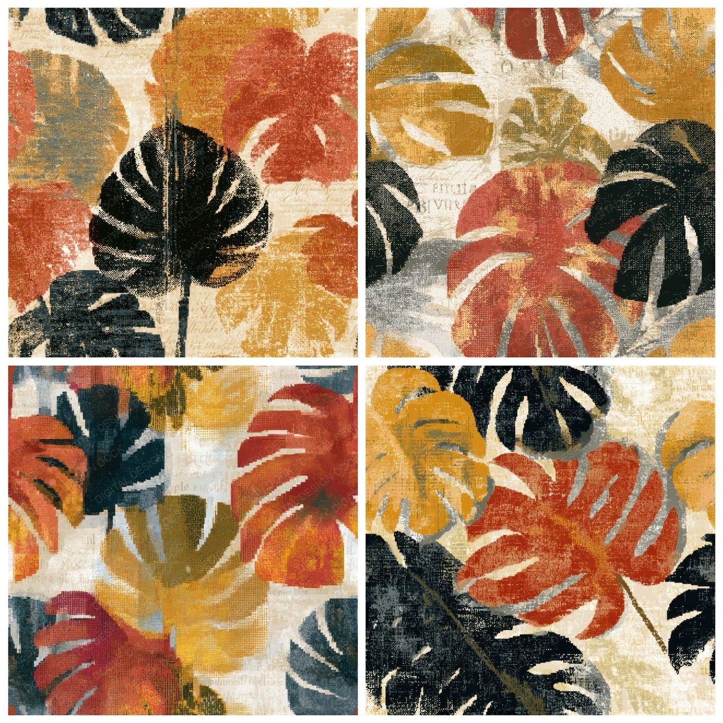 Pixel Monstera Terracotta Seamless Digital Paper Pack (DDD013881)
