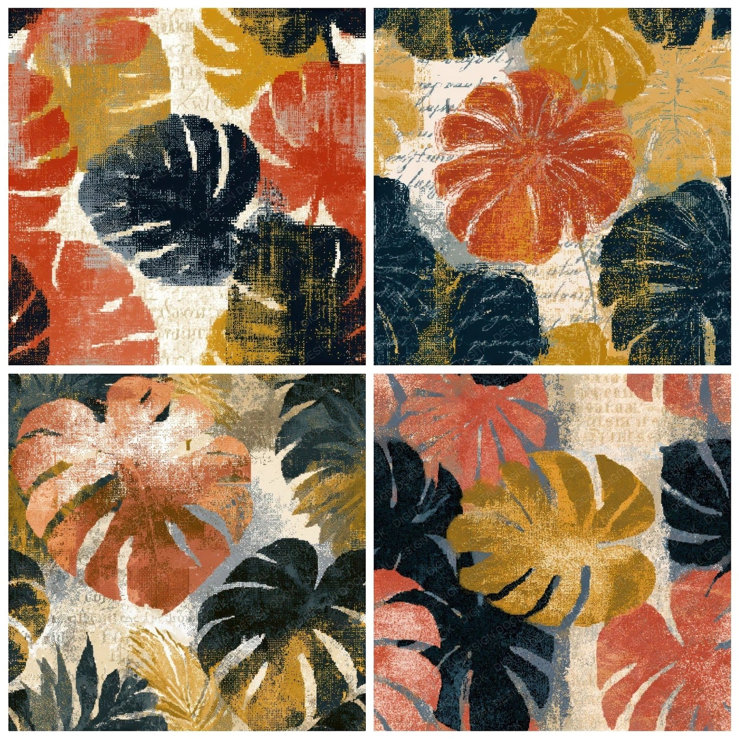 Pixel Monstera Terracotta Seamless Digital Paper Pack (DDD013881)
