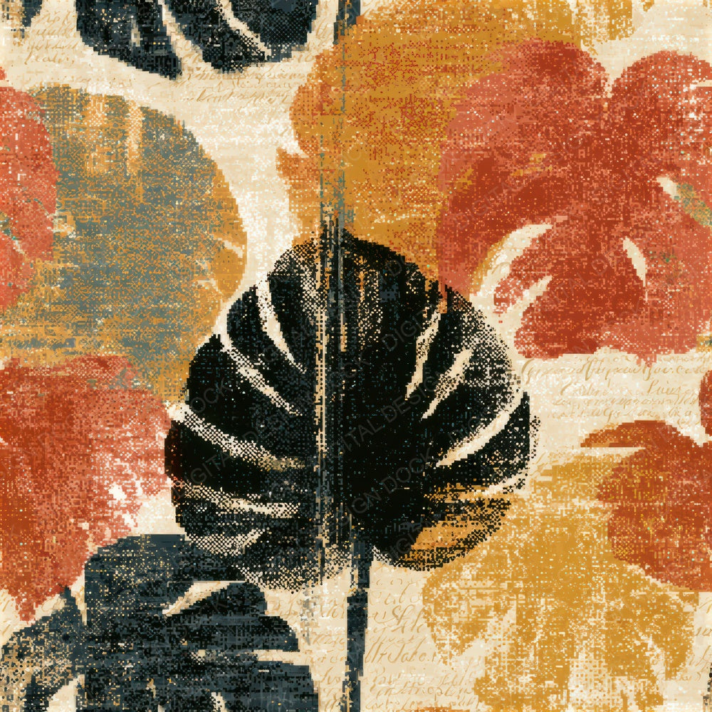 Pixel Monstera Terracotta Seamless Digital Paper Pack (DDD013881)