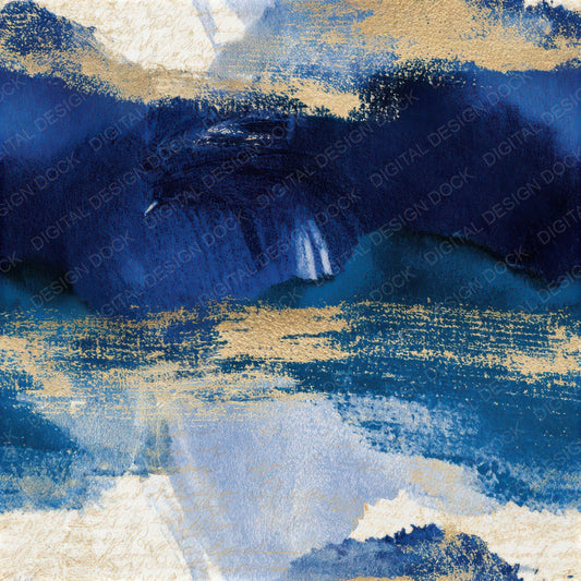 Sumi-e Sapphire Navy Bone Abstract Seamless Digital Paper Pack (DDD013882)