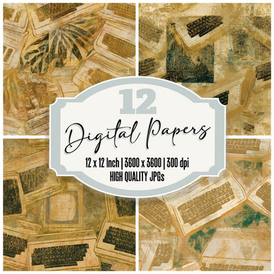 Woodblock Commodore 64 Sepia Seamless Digital Paper Pack (DDD013884)