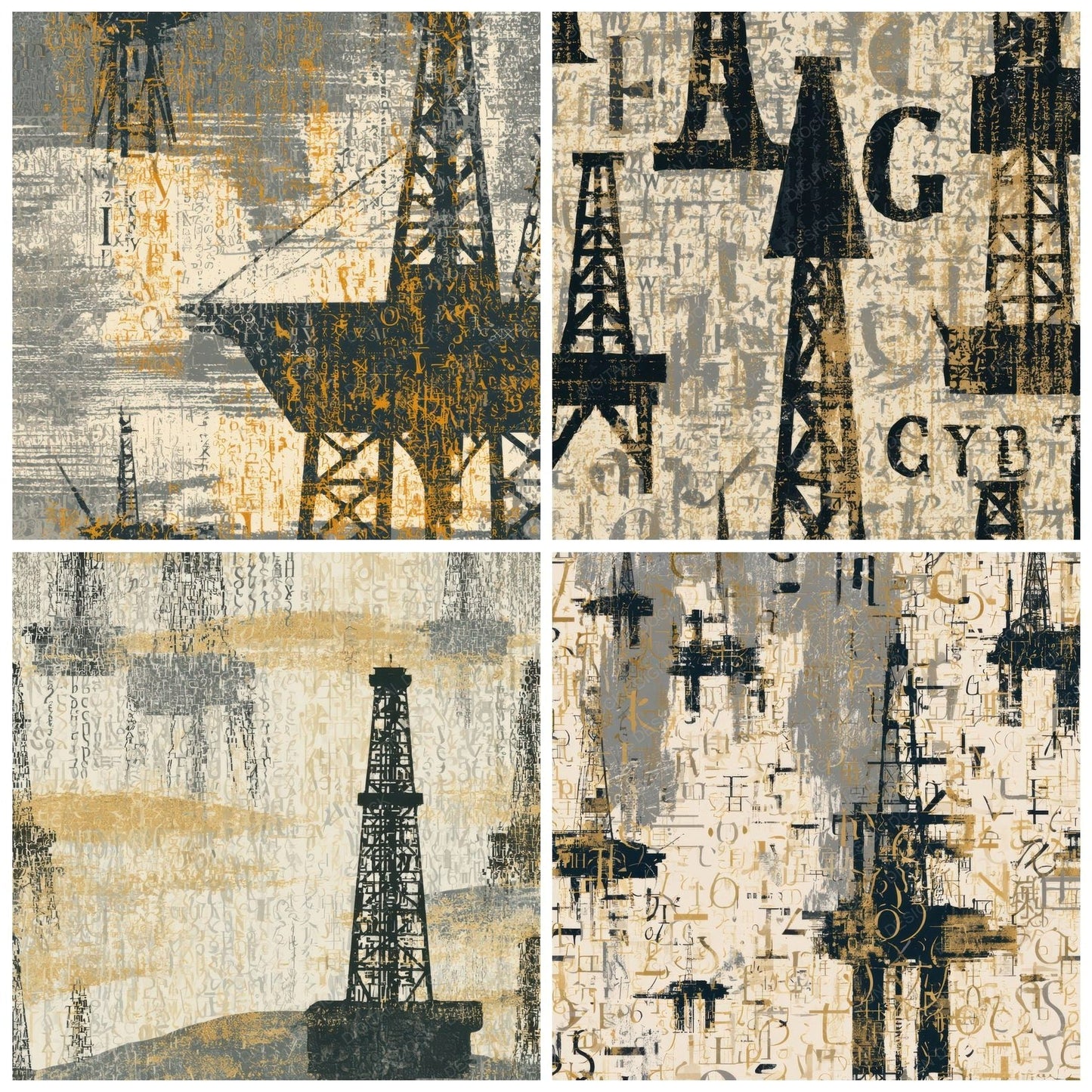 ASCII Oil Rigs Graphite Cream Digital Paper Pack (DDD013885)