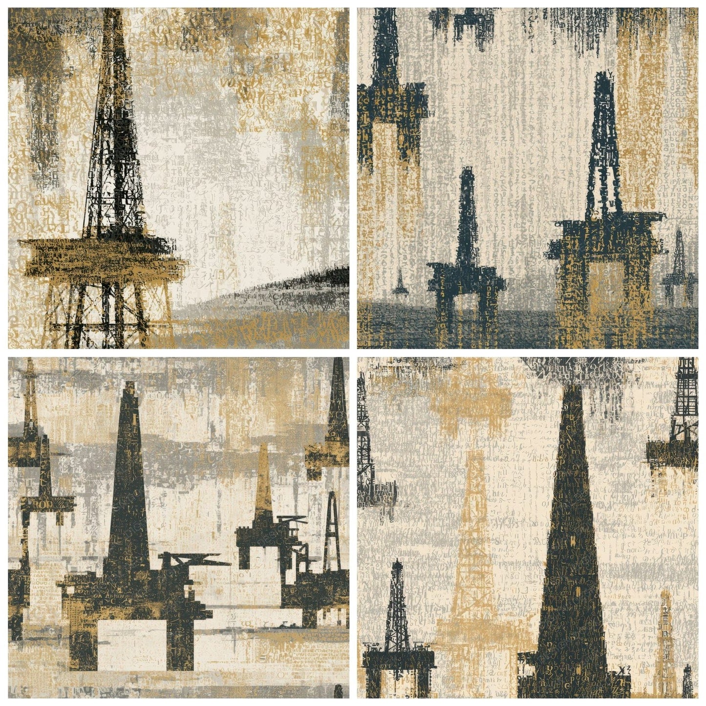 ASCII Oil Rigs Graphite Cream Digital Paper Pack (DDD013885)