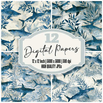 Chinoiserie Shark Kelp Icy Blue Digital Paper Pack (DDD013887)