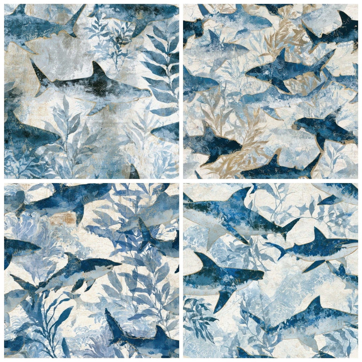 Chinoiserie Shark Kelp Icy Blue Digital Paper Pack (DDD013887)
