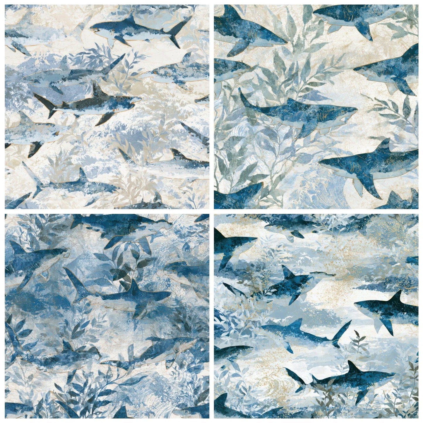 Chinoiserie Shark Kelp Icy Blue Digital Paper Pack (DDD013887)