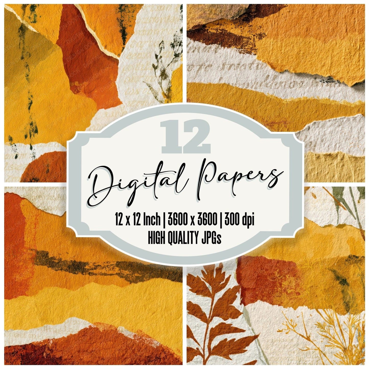 Collage Honey Mustard Cream Abstract Digital Paper Pack (DDD013888)