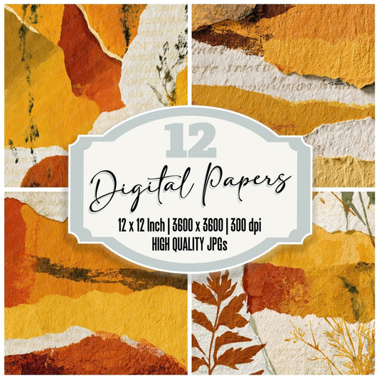 Collage Honey Mustard Cream Abstract Digital Paper Pack (DDD013888)