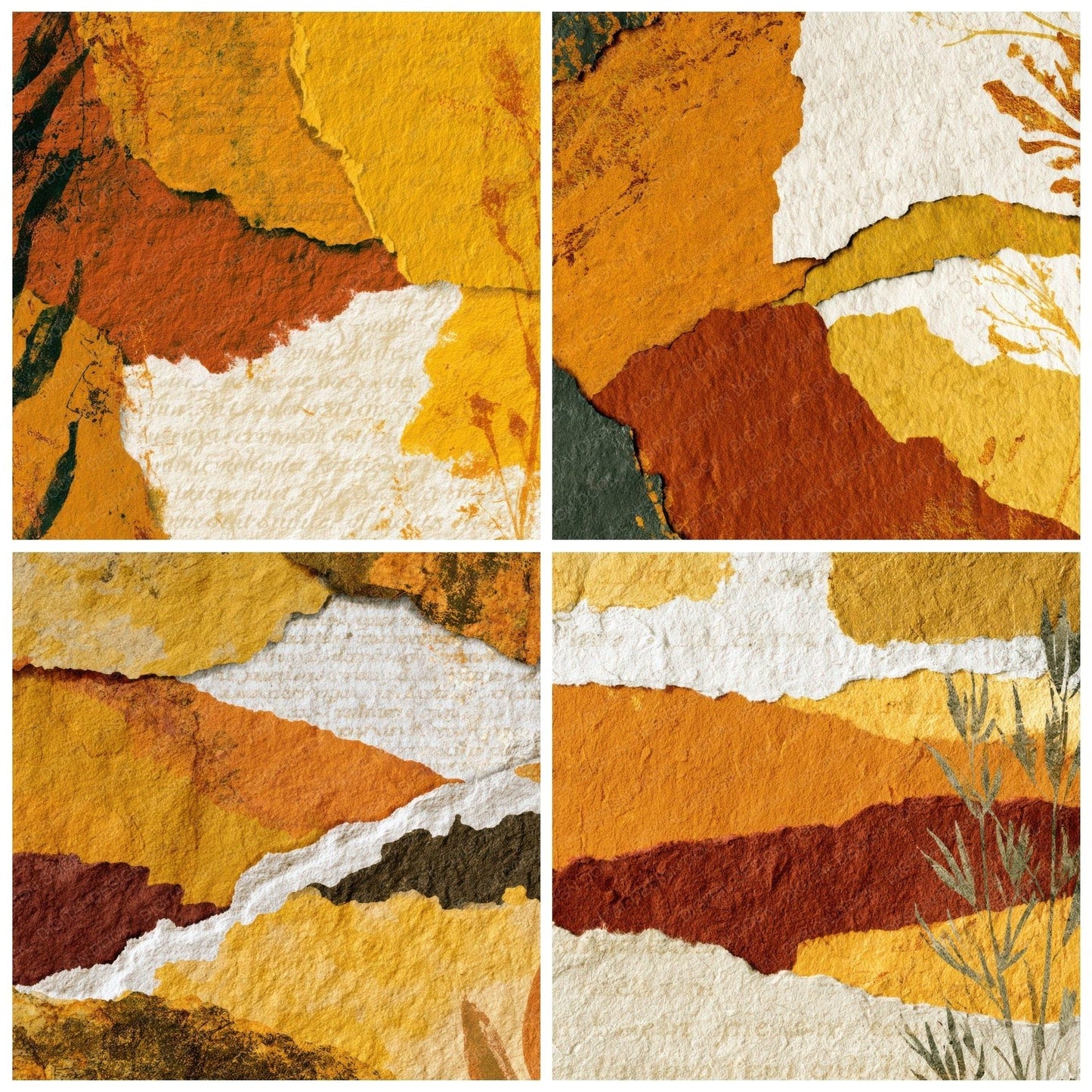 Collage Honey Mustard Cream Abstract Digital Paper Pack (DDD013888)