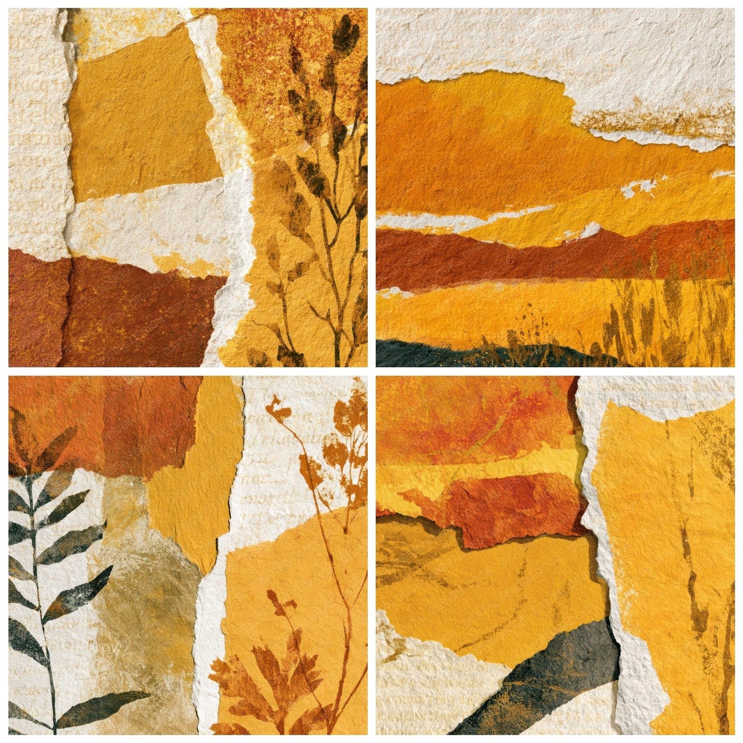 Collage Honey Mustard Cream Abstract Digital Paper Pack (DDD013888)