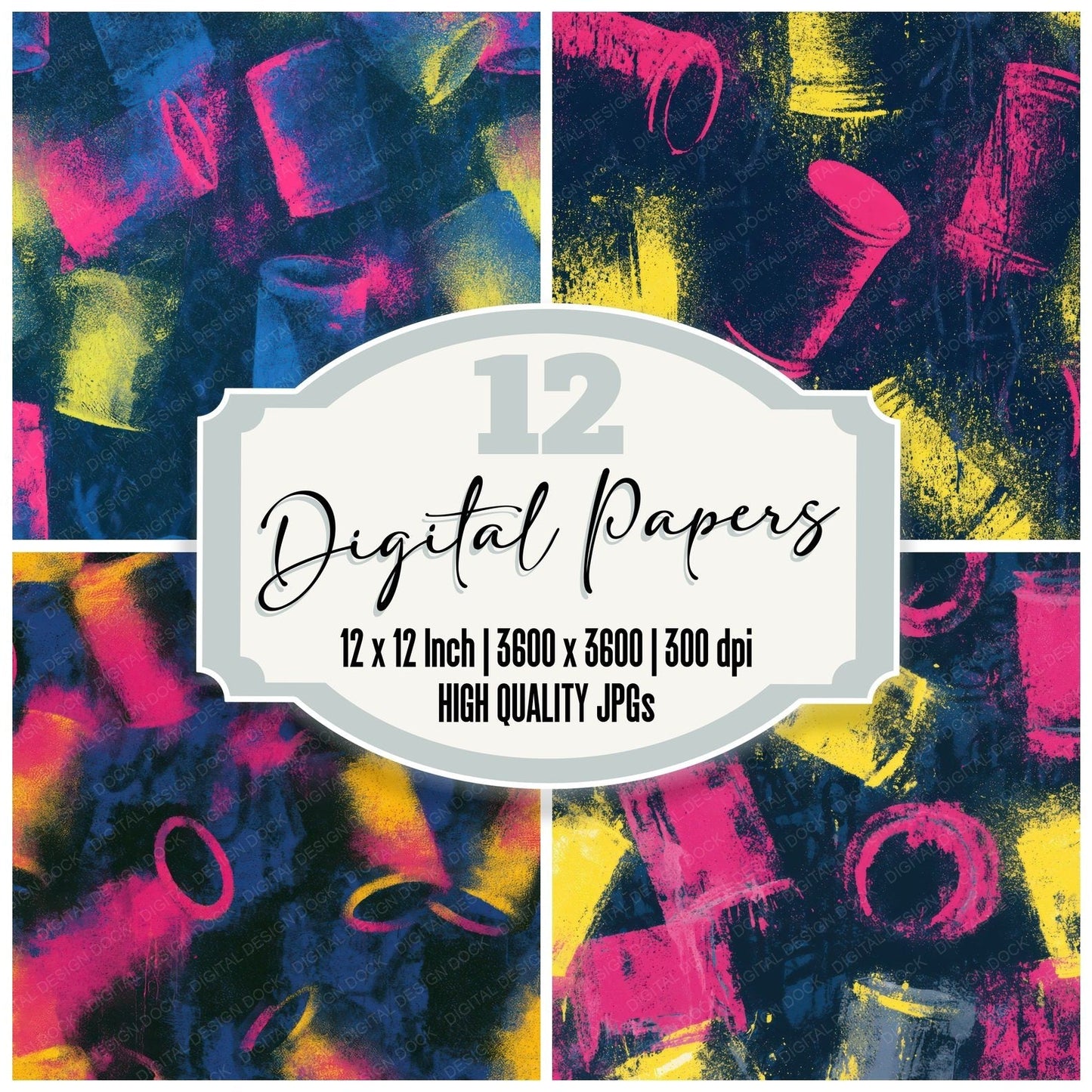 Graffiti Wax Cylinders Pink Yellow Digital Paper Pack (DDD013890)
