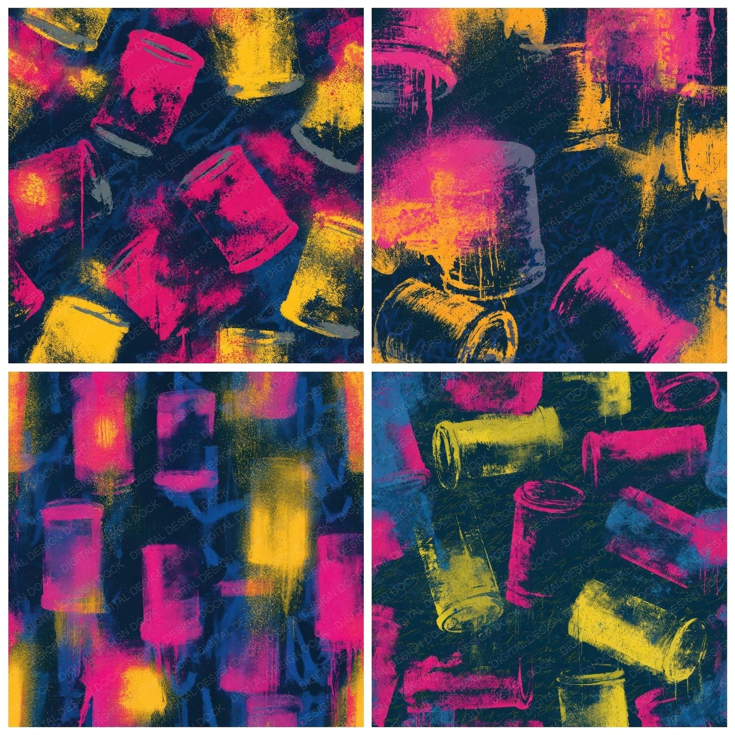 Graffiti Wax Cylinders Pink Yellow Digital Paper Pack (DDD013890)