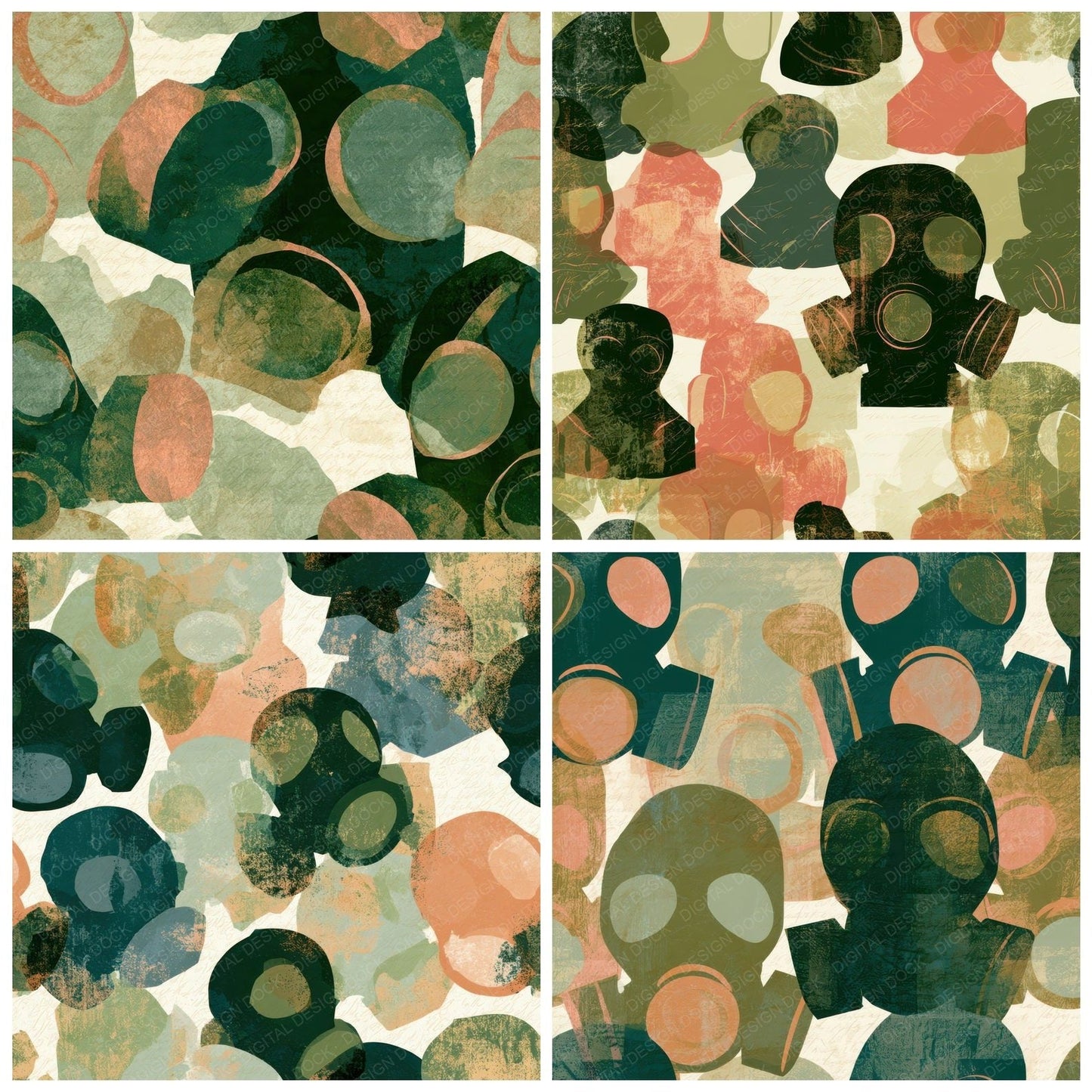 Mid Century Gas Masks Sage Cream Digital Paper Pack (DDD013892)
