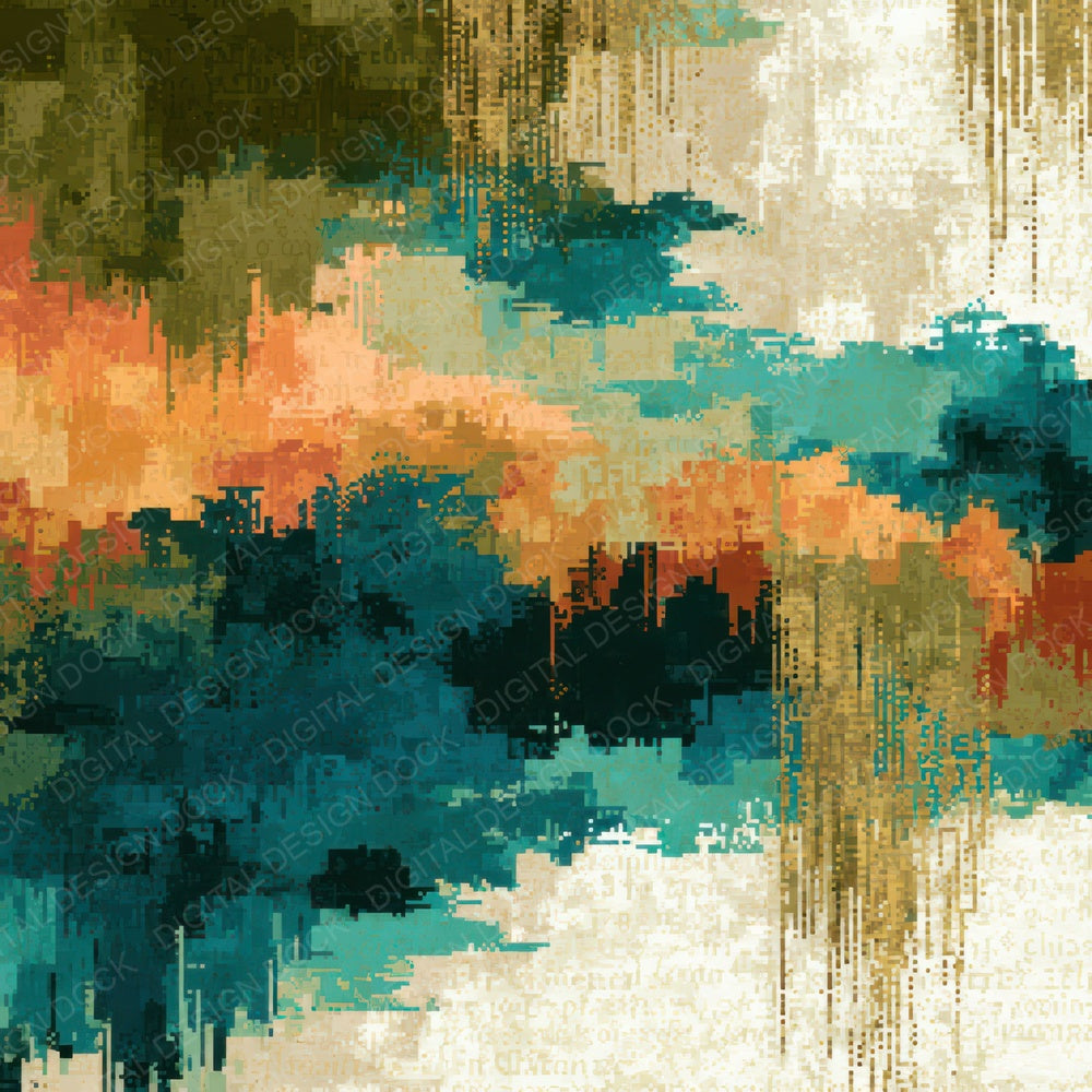 Pixel Olive Peach Turquoise Abstract Digital Paper Pack (DDD013896)