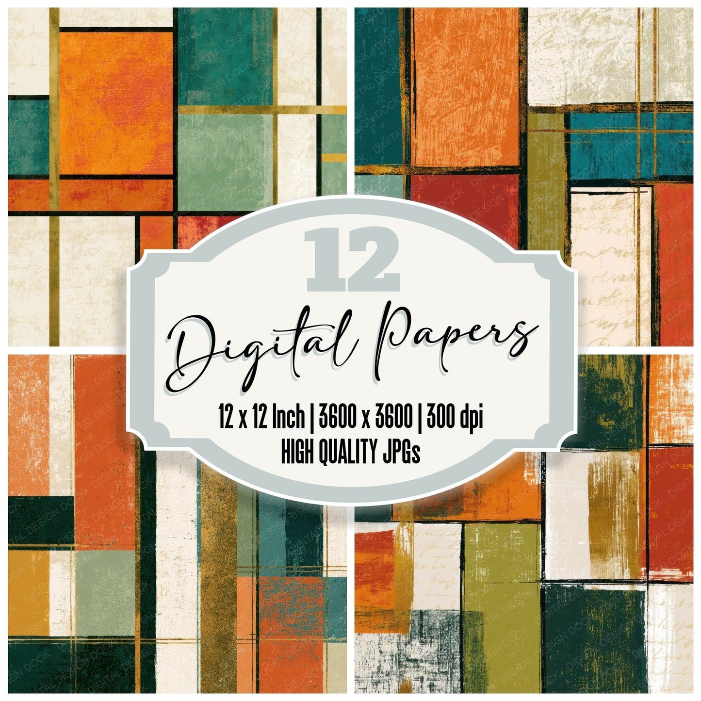 Pop Art Apricot Pistachio Abstract Digital Paper Pack (DDD013897)