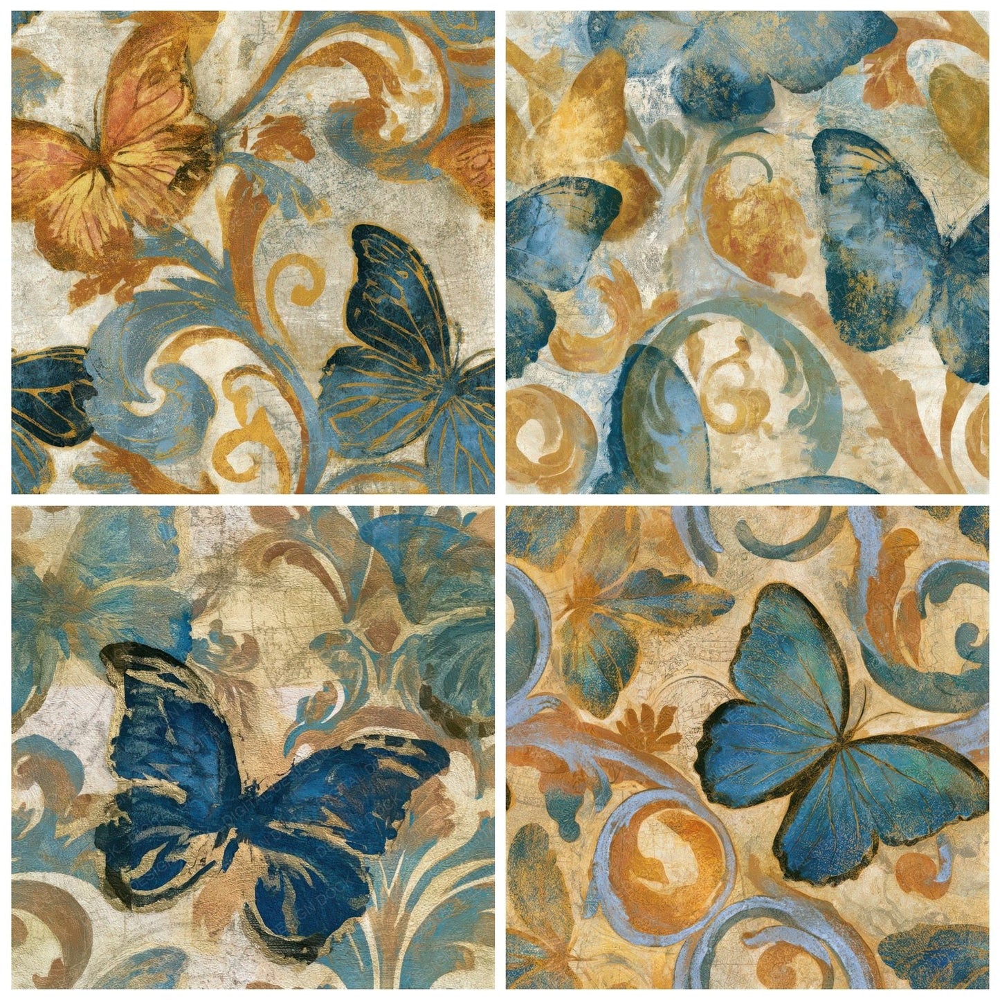 Rococo Morpho Butterfly Caramel Seamless Digital Paper Pack (DDD013899)