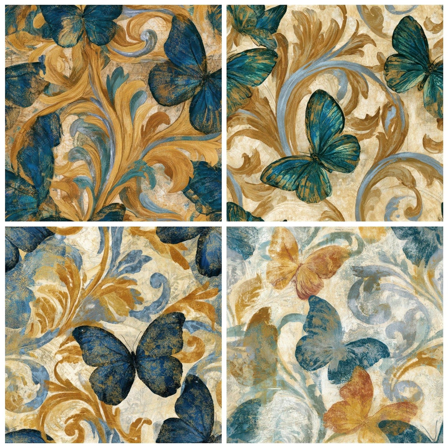 Rococo Morpho Butterfly Caramel Seamless Digital Paper Pack (DDD013899)