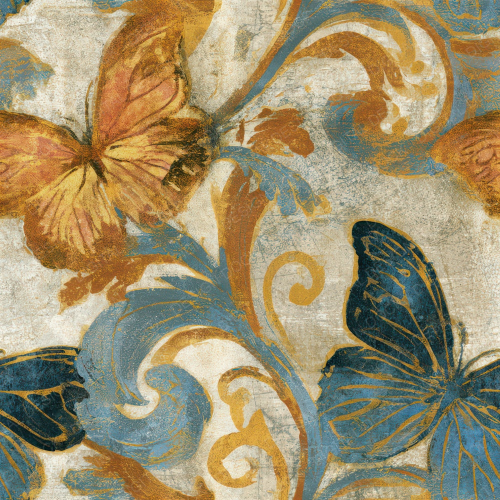 Rococo Morpho Butterfly Caramel Seamless Digital Paper Pack (DDD013899)