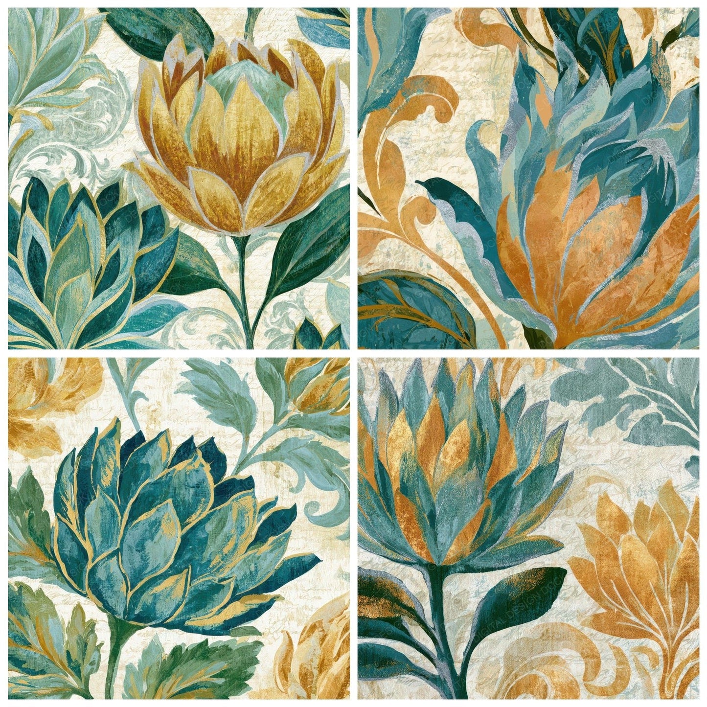 Rococo Protea Mint Gold Digital Paper Pack (DDD013900)