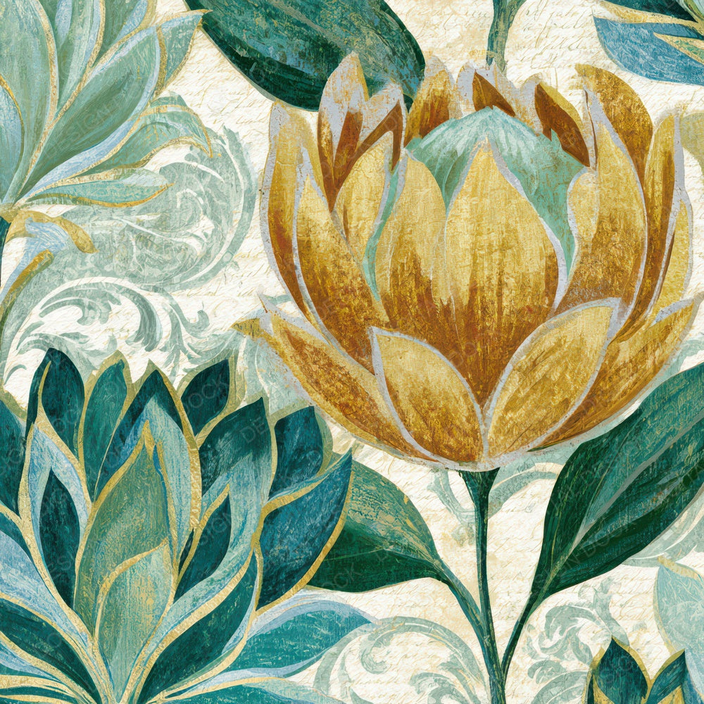 Rococo Protea Mint Gold Digital Paper Pack (DDD013900)