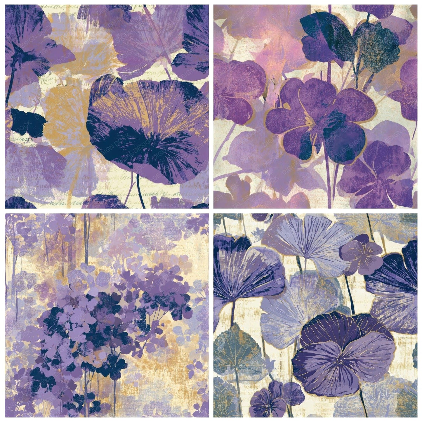 Screenprint Violets Lilac Mauve Seamless Digital Paper Pack (DDD013902)