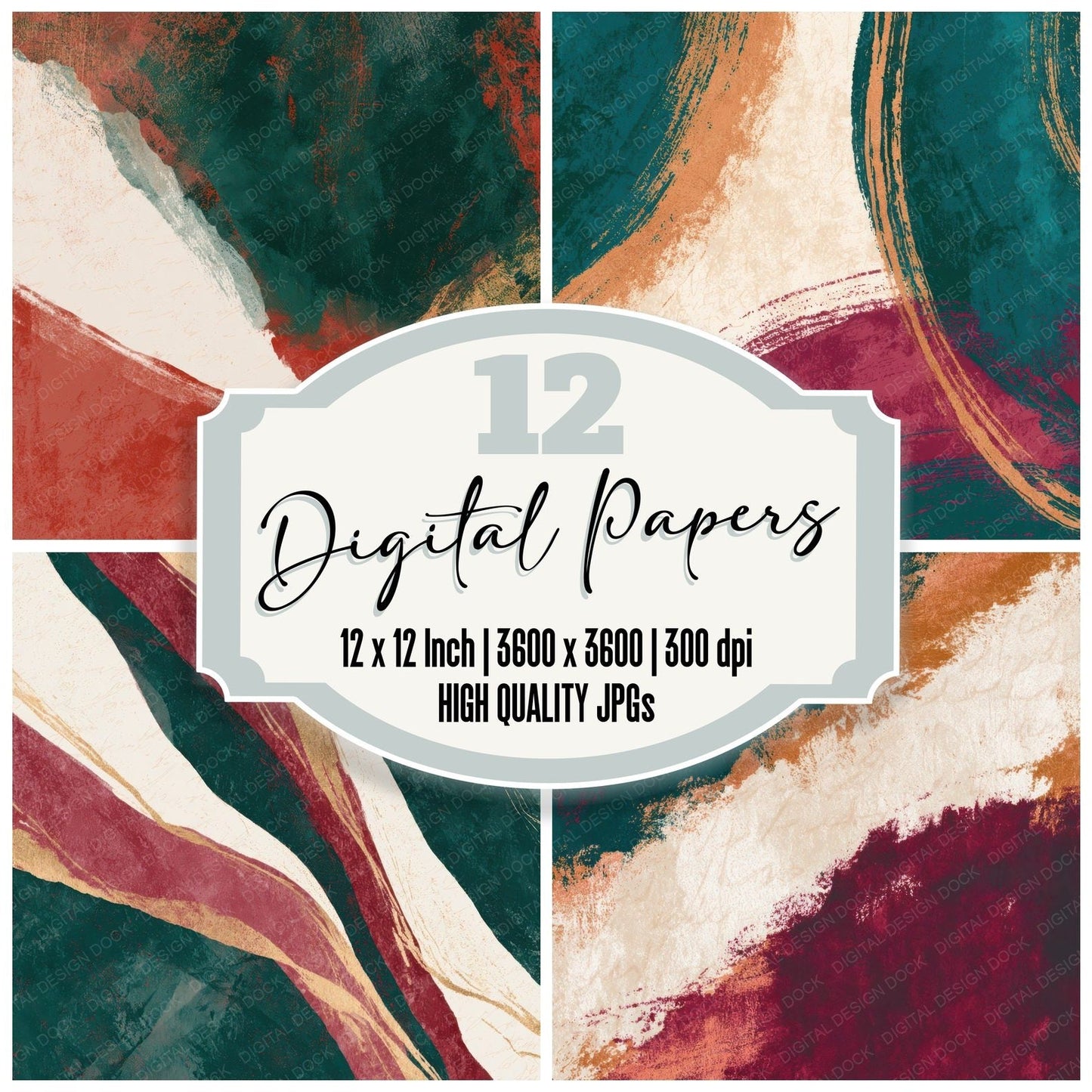 Sparse Modern Jade Garnet Bone Abstract Digital Paper Pack (DDD013903)