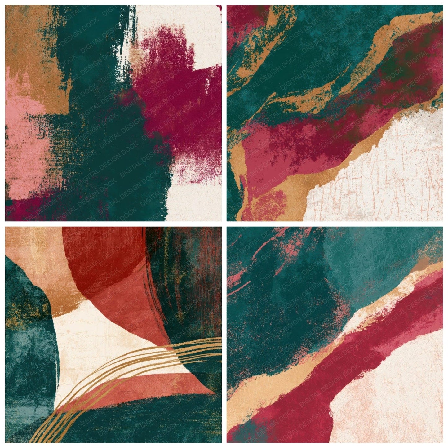 Sparse Modern Jade Garnet Bone Abstract Digital Paper Pack (DDD013903)