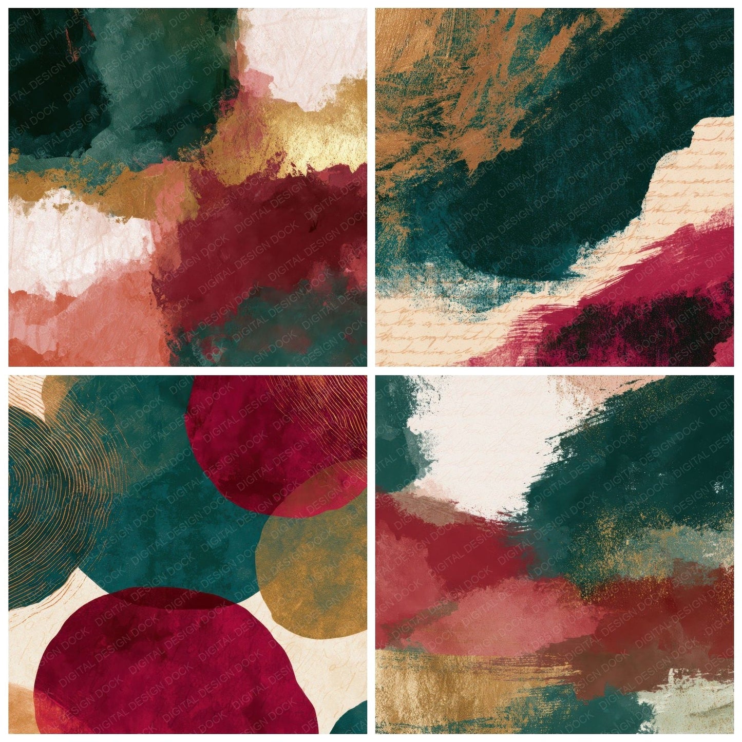 Sparse Modern Jade Garnet Bone Abstract Digital Paper Pack (DDD013903)